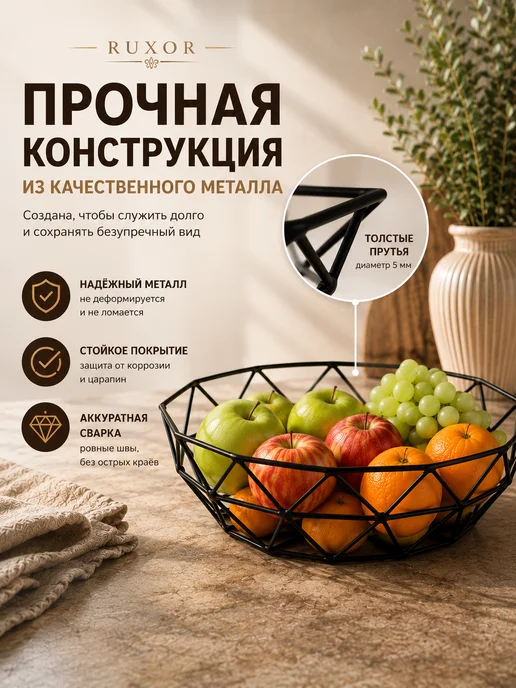 Фото товара 25399, фруктовница черная треугольники